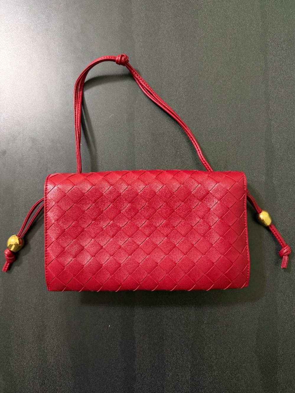 Authentic Bottega Veneta Red Leather Shoulder Bag